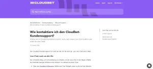 Cloudbet-Hilfeseite mit Kontaktwegen und Informationen zur Erreichbarkeit